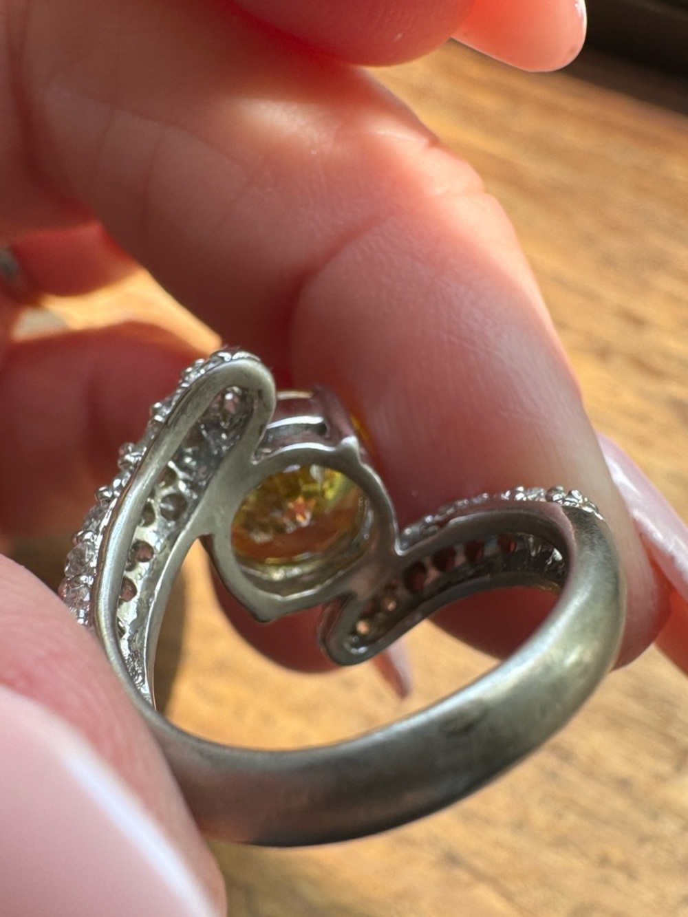 Sterling Silver 925 Yellow CZ Cocktail Ring Wave Band Size 6 - Picture 6 of 11